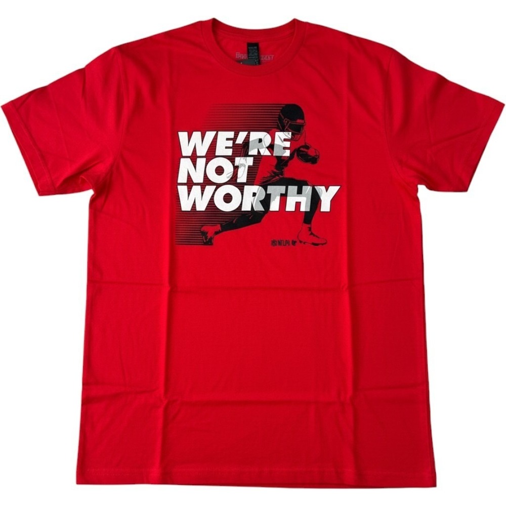 Breaking Mens NFL We're Not Worthy Graphic Tee Shirt Red XLarge NEW